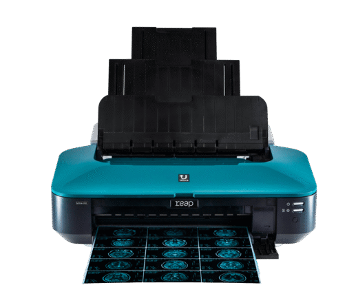 "Medical imaging film and digital screens displaying radiology scans, illustrating medical imaging printing solutions"
